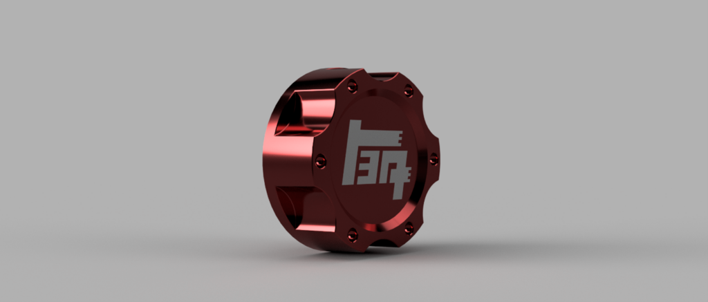 Render 1 of oil cap anodized and laser etched