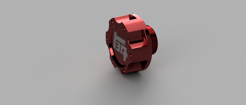 Render 2 of oil cap anodized and laser etched