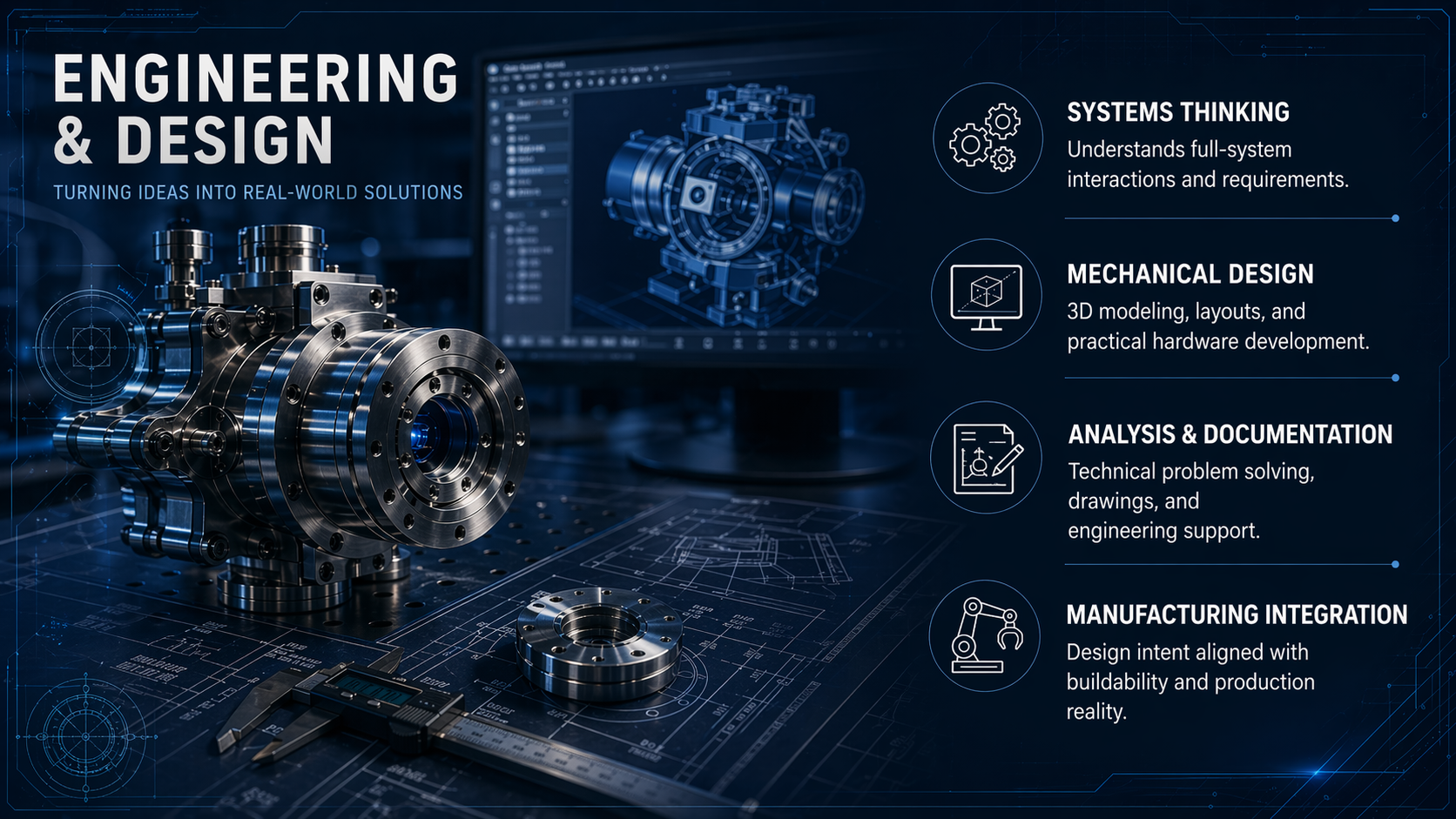 Engineering design, detector systems, and precision hardware